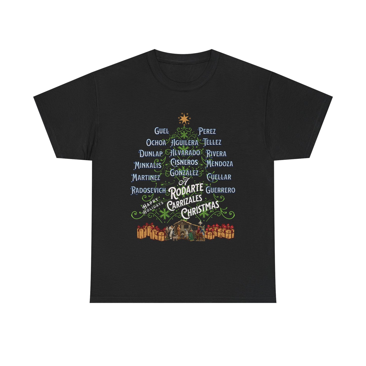Carrizalez/Rodarte Holiday Festive Unisex Heavy Cotton Tee, Holiday T-Shirt, Family Gathering Outfit, Christmas Gift, Casual Wear, Personalized Tee