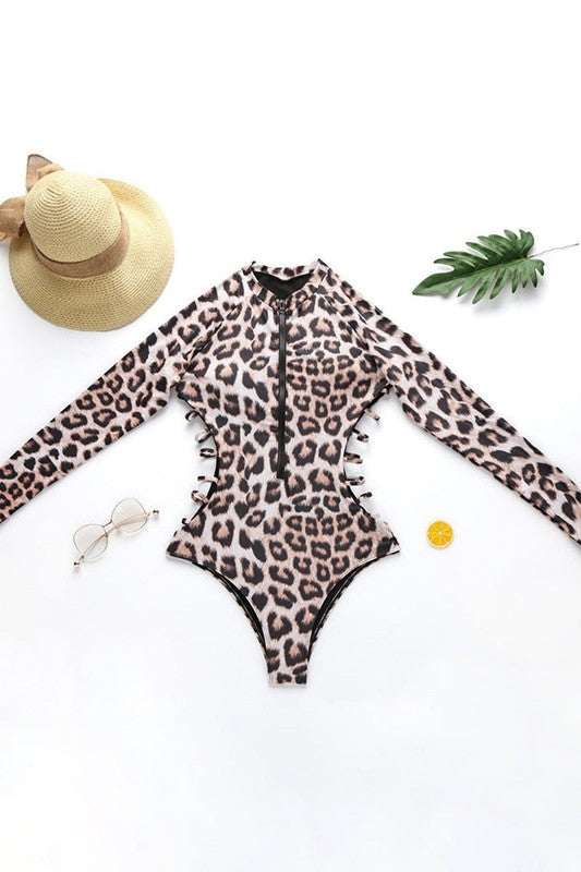 Leopard Print Long Sleeve Rash Guard