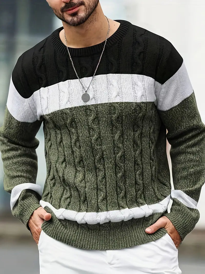 Men's Color Block Knit Sweater - Autumn & Winter Casual Pullover