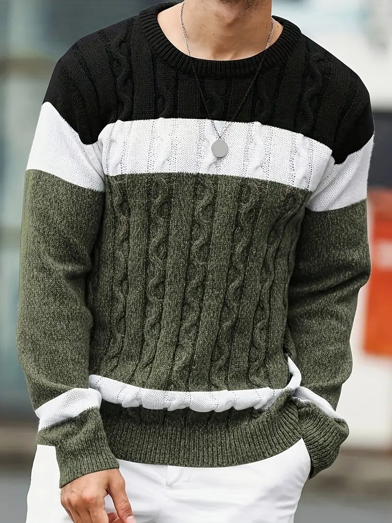 Men's Color Block Knit Sweater - Autumn & Winter Casual Pullover