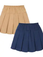 2-Piece Girls’ Pleated Skirt Set – Elastic Waist, Solid Color, Lightweight School Uniform