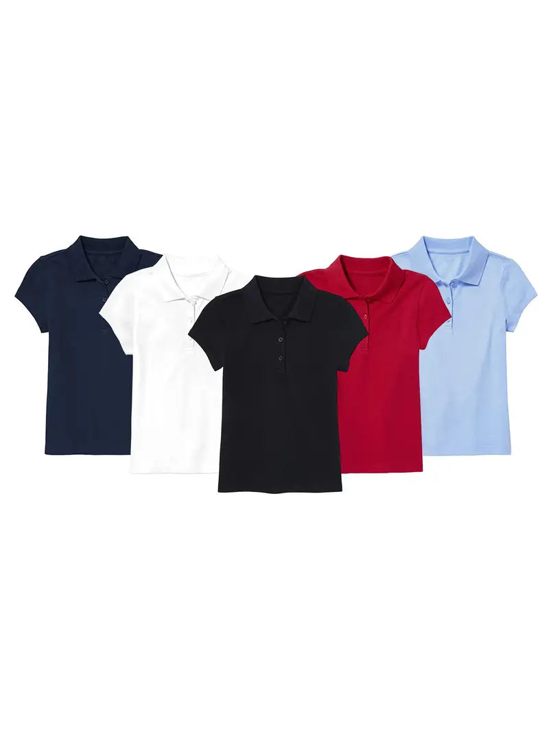 Girl's 3-Button Short Sleeve Stretch Pique Polo Shirts School Uniform