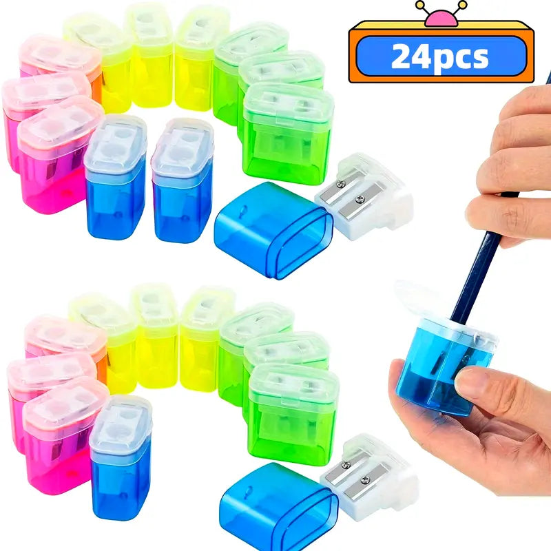 24-Pack Dual Hole Manual Pencil Sharpeners with Cover