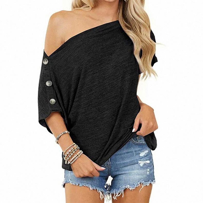 Off-Shoulder Button Short Sleeve