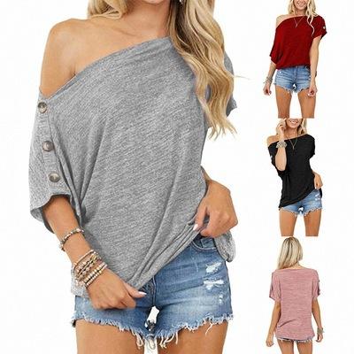 Off-Shoulder Button Short Sleeve