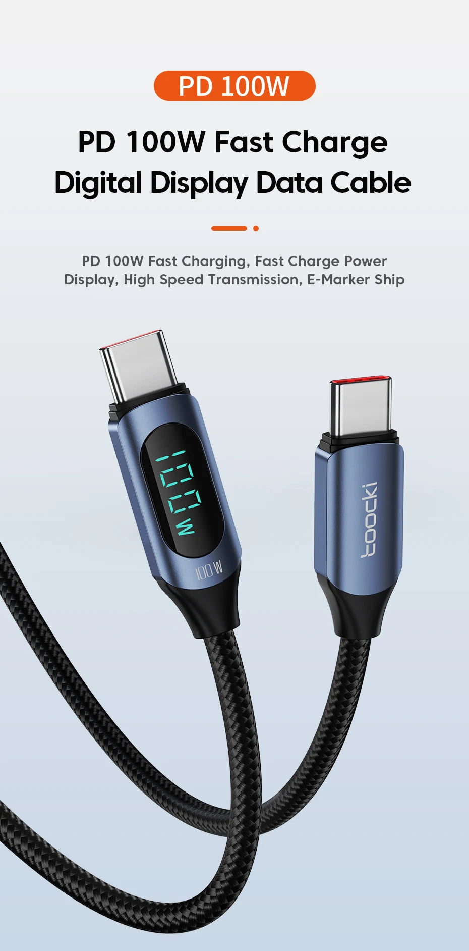Power Cable – 100W Type-C to Type-C Fast Charger with Display