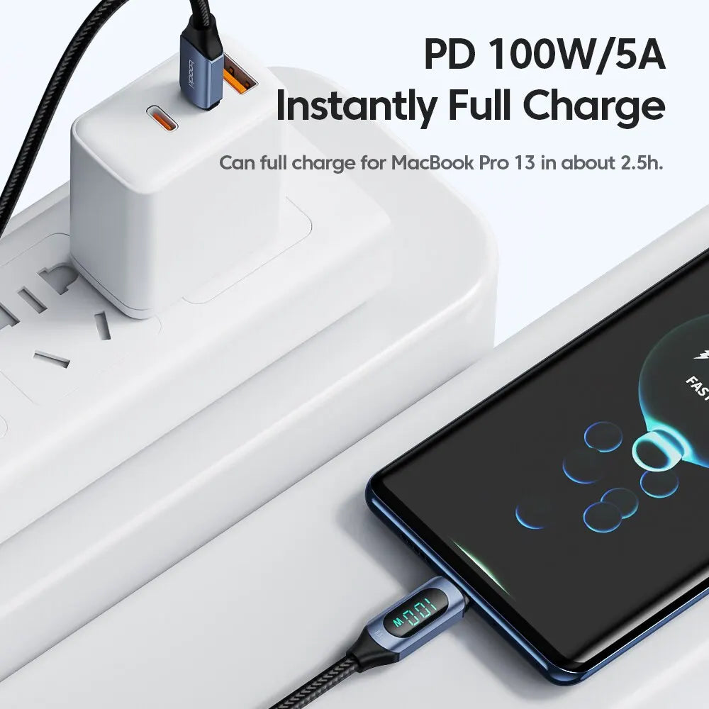 Power Cable – 100W Type-C to Type-C Fast Charger with Display