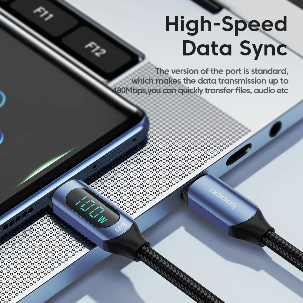Power Cable – 100W Type-C to Type-C Fast Charger with Display