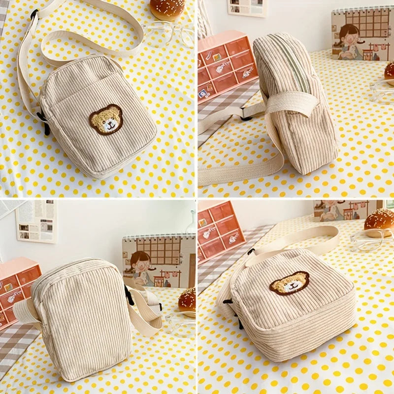 Girls’ Corduroy Bear Crossbody Bag