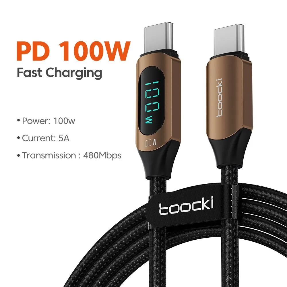 Power Cable – 100W Type-C to Type-C Fast Charger with Display