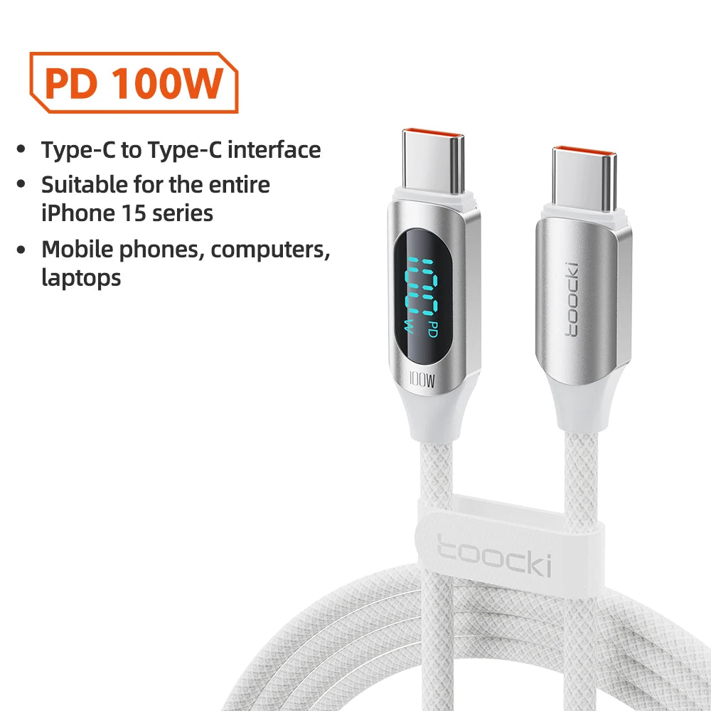 Power Cable – 100W Type-C to Type-C Fast Charger with Display