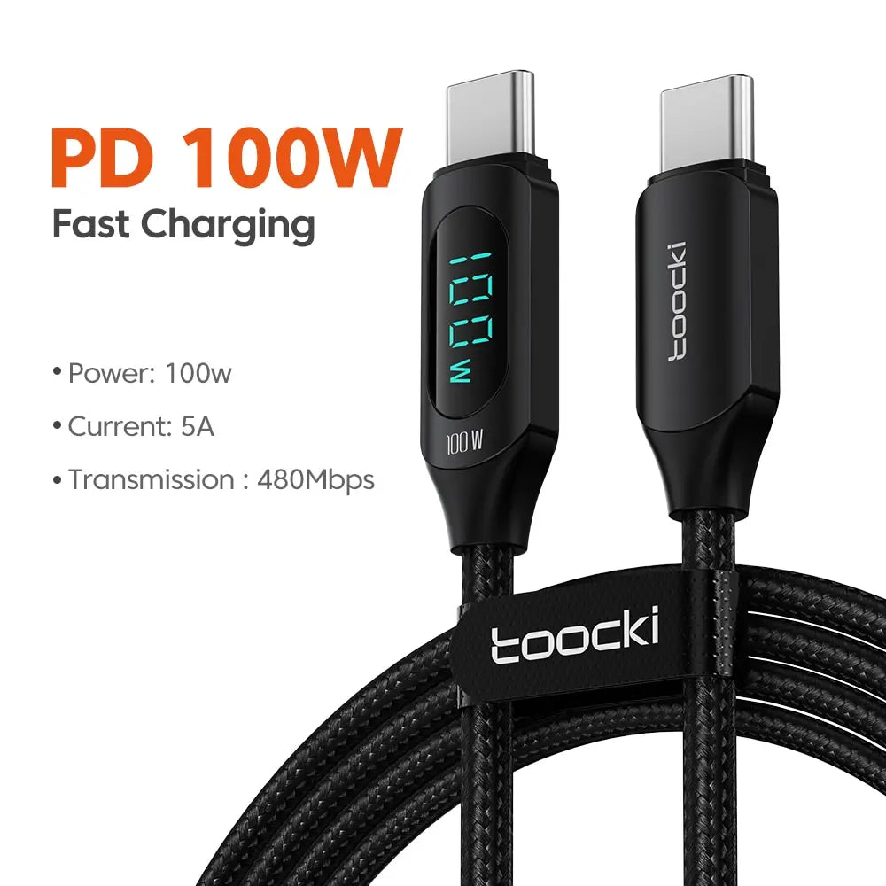 Power Cable – 100W Type-C to Type-C Fast Charger with Display