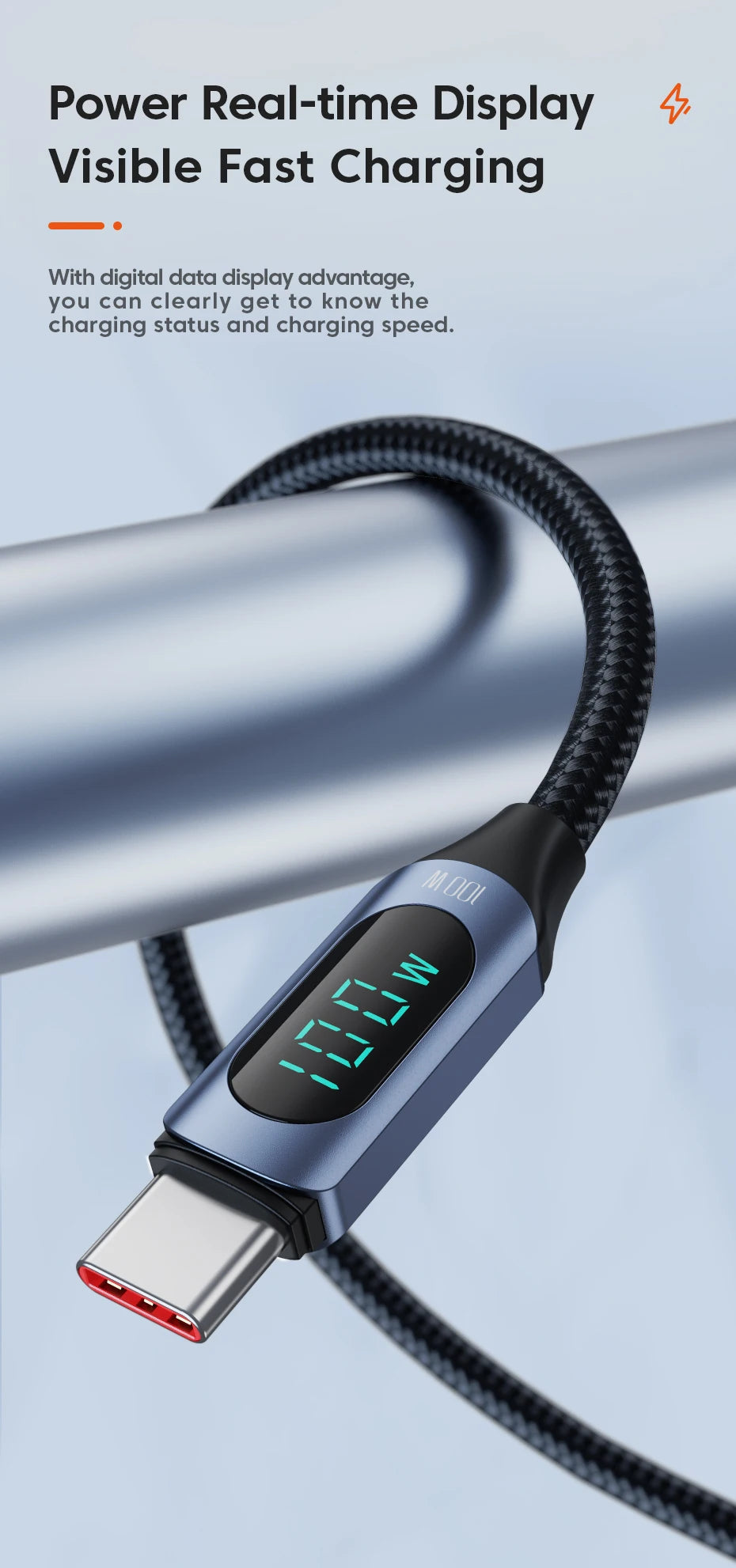 Power Cable – 100W Type-C to Type-C Fast Charger with Display