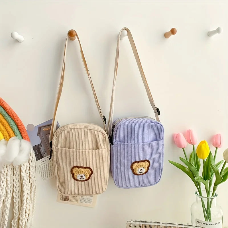 Girls’ Corduroy Bear Crossbody Bag