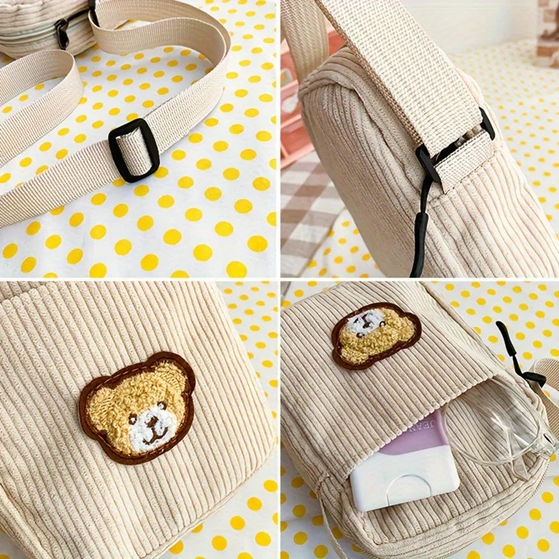 Girls’ Corduroy Bear Crossbody Bag