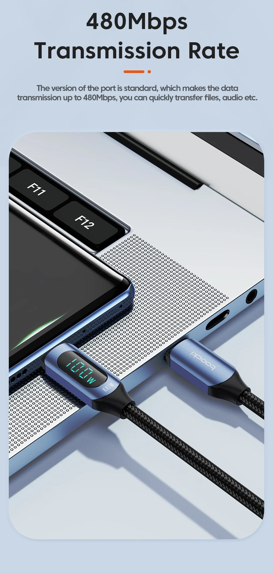 Power Cable – 100W Type-C to Type-C Fast Charger with Display