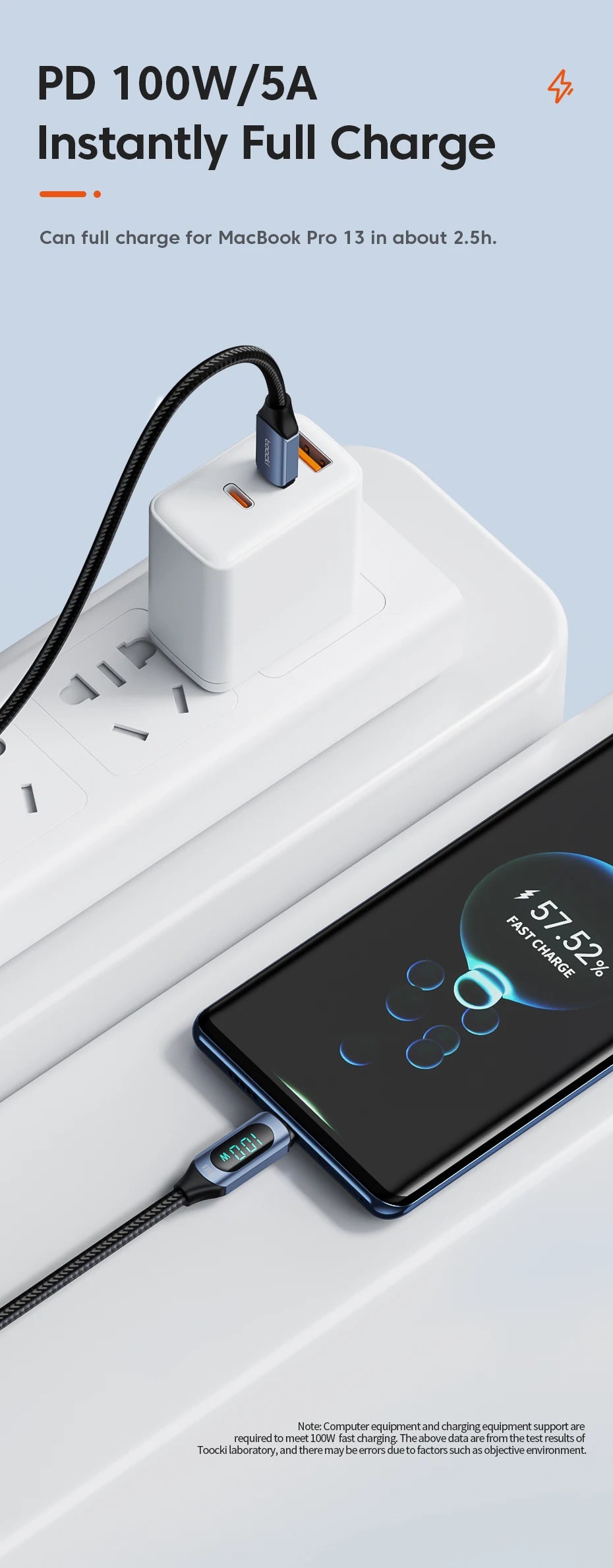 Power Cable – 100W Type-C to Type-C Fast Charger with Display