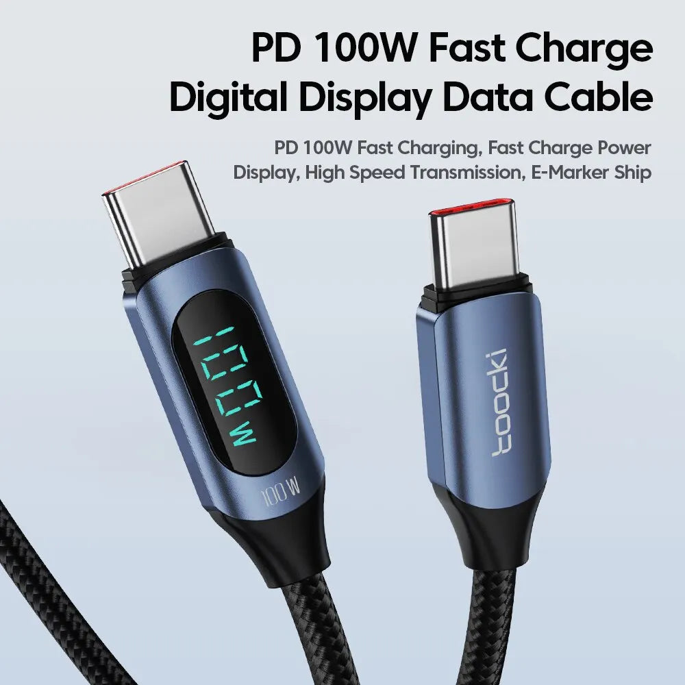 Power Cable – 100W Type-C to Type-C Fast Charger with Display