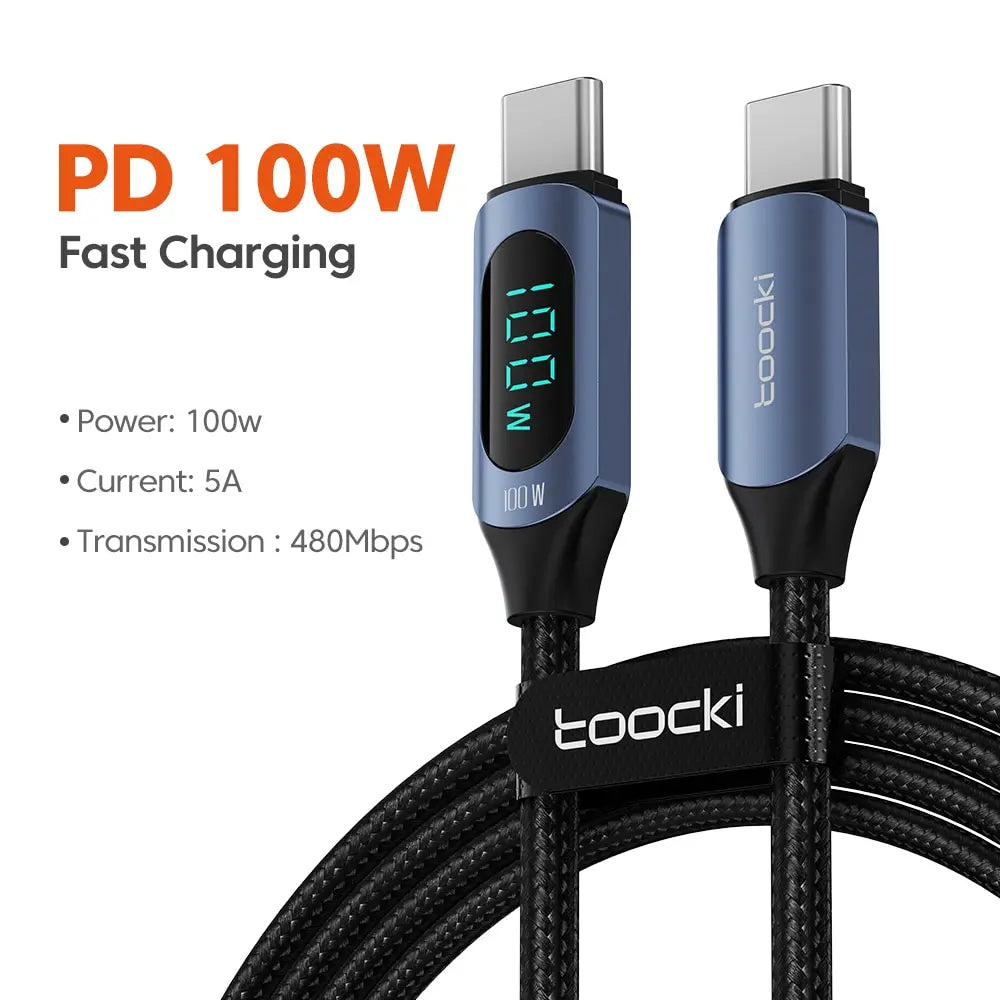 Power Cable – 100W Type-C to Type-C Fast Charger with Display