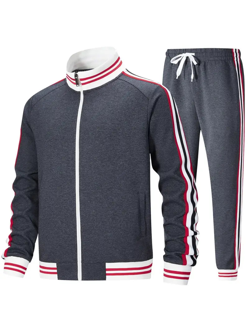 Men's 2-Piece Track Suit Set - Long Sleeve Full-Zip Jacket & Pants