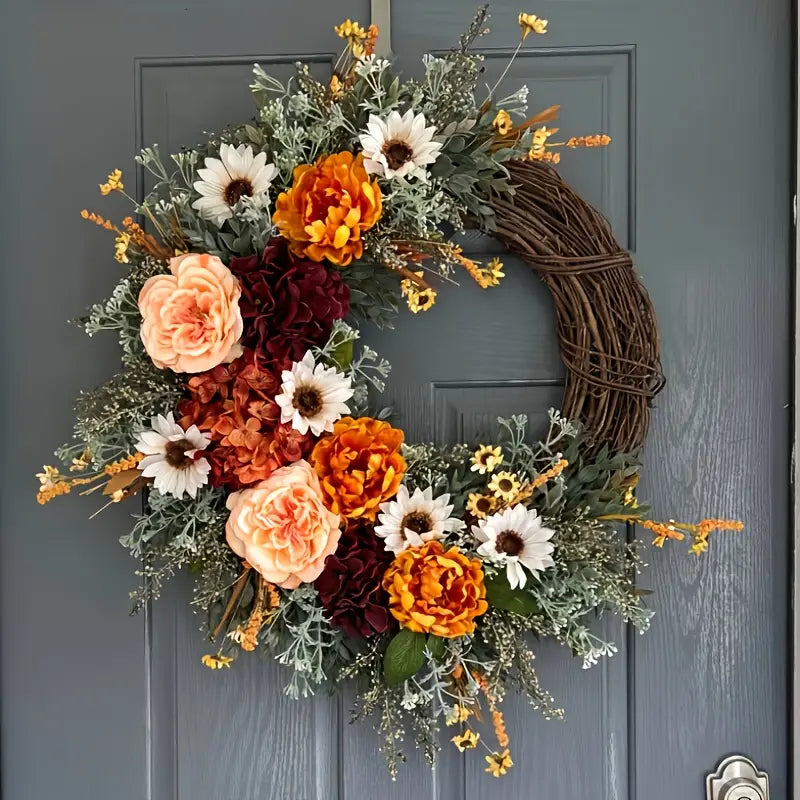 Elegant 17.72" Large Artificial Flower Wreath – All-Season Door Decor