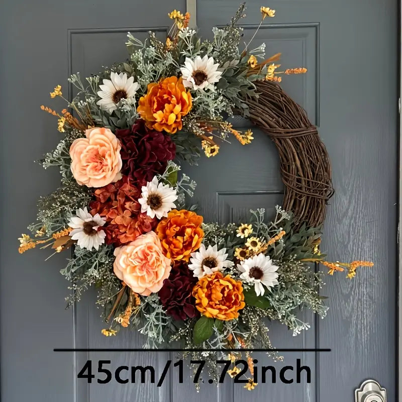 Elegant 17.72" Large Artificial Flower Wreath – All-Season Door Decor