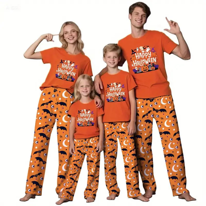 Halloween Matching Pajama Set – 2pcs T-Shirt & Pants for Families, Couples & Women
