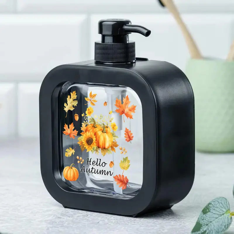 Autumn-Themed Decorative Soap Dispenser – Fall Foliage & Sunflower Design