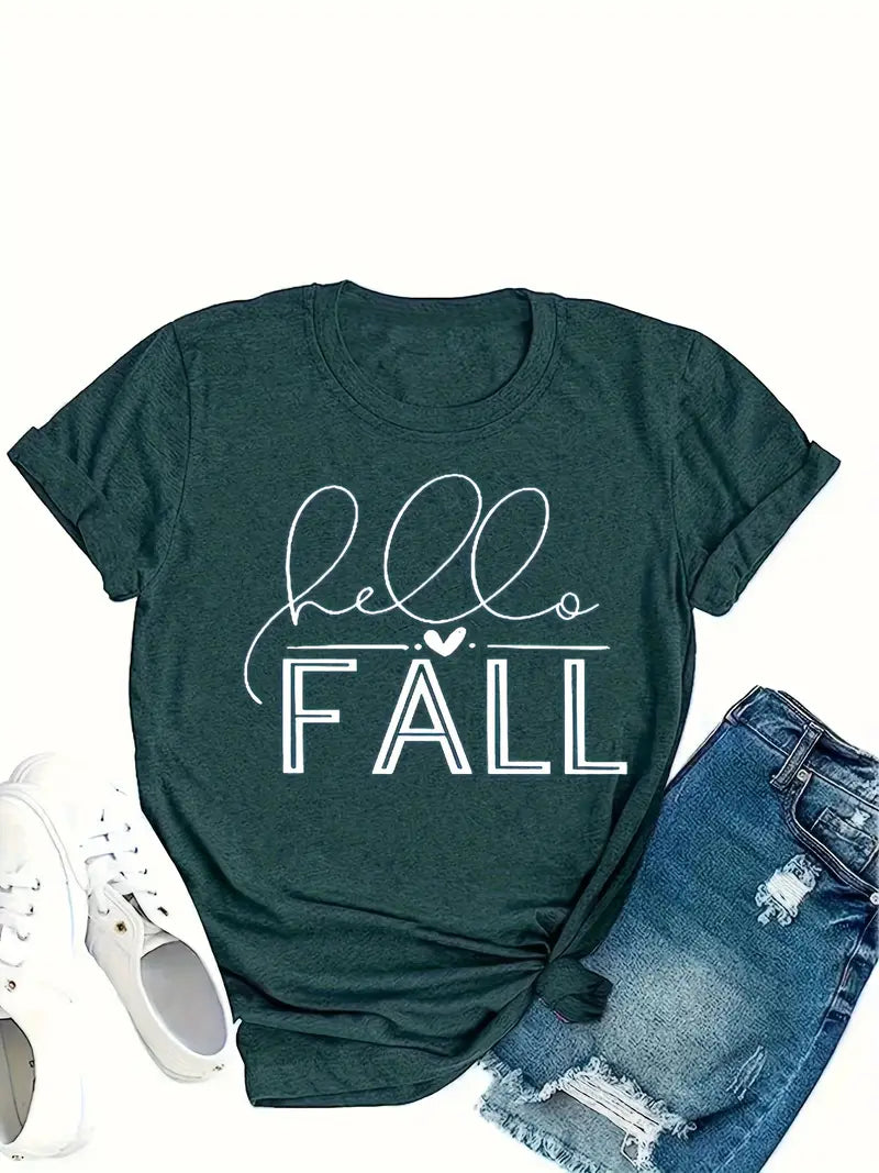 Women’s “Hello FALL” Letter Print T-Shirt