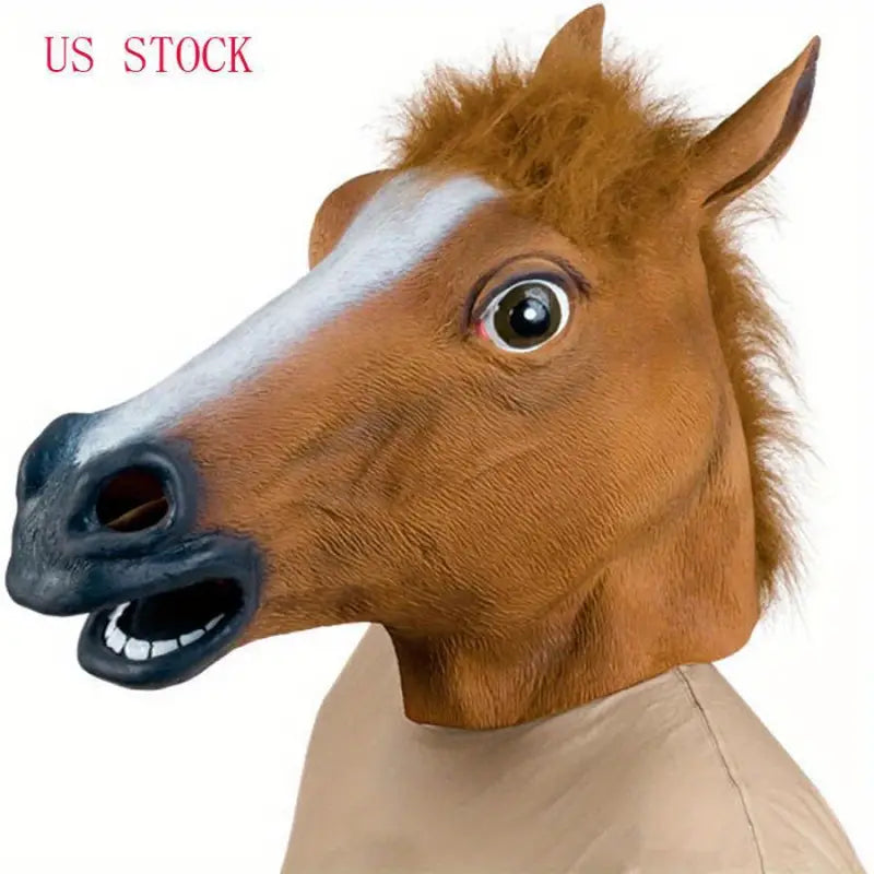 Brown Horse Head Mask – Creepy PVC Rubber Animal Costume Mask for Adults