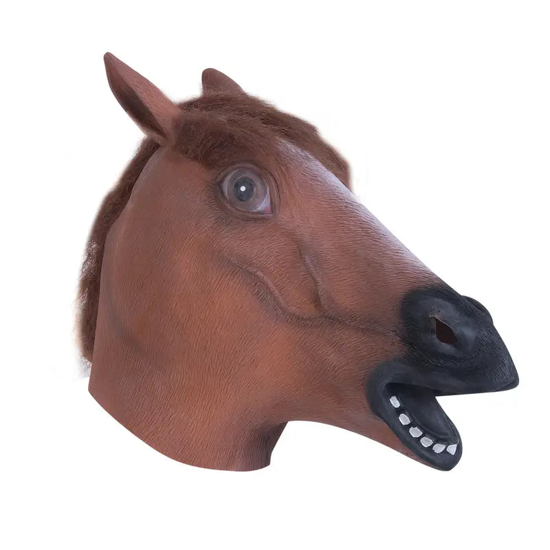 Brown Horse Head Mask – Creepy PVC Rubber Animal Costume Mask for Adults
