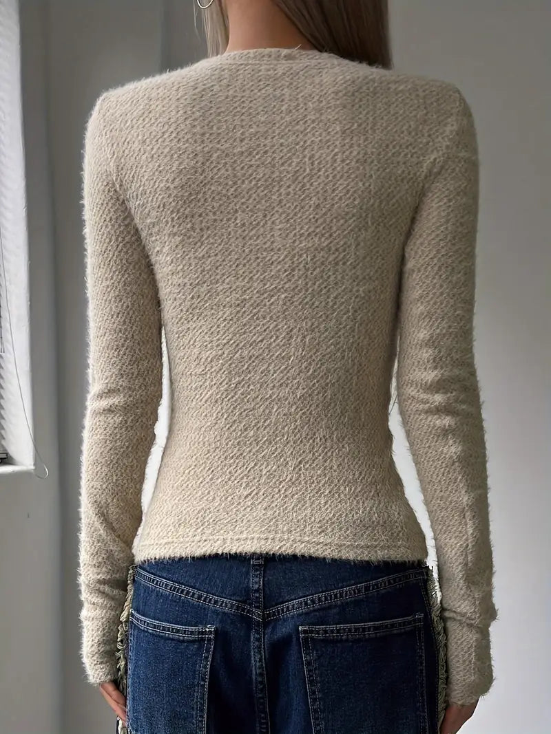Women’s Soft Crew Neck Sweater – Solid Casual Pullover