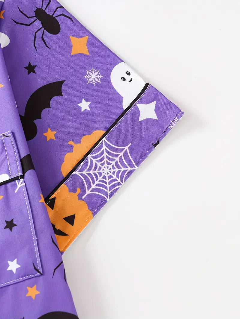 Women’s Halloween Pumpkin Pajama Set – 2-Piece Button Top & Shorts Sleepwear