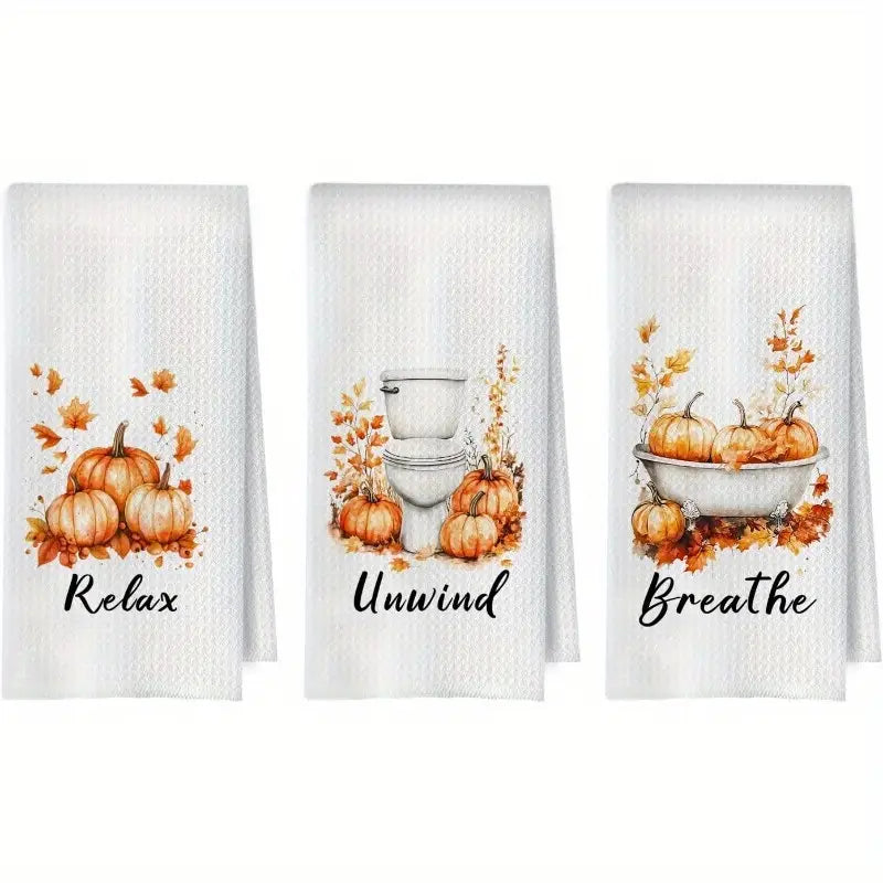 3pcs Fall Pumpkin Hand Towels – Autumn Decorative Set