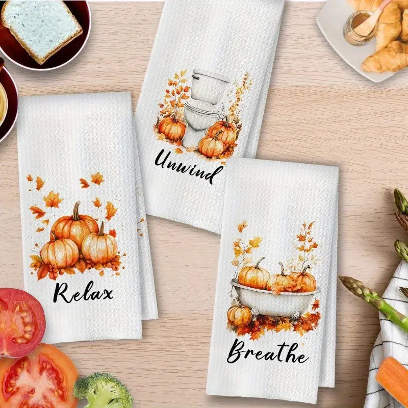 3pcs Fall Pumpkin Hand Towels – Autumn Decorative Set