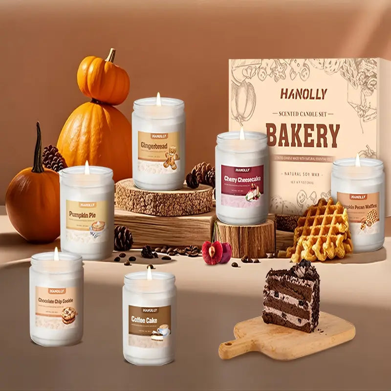 Fall Bakery Scented Candle Set – 6 Pack Soy Wax Candles, Pumpkin Pie, Coffee Cake & More