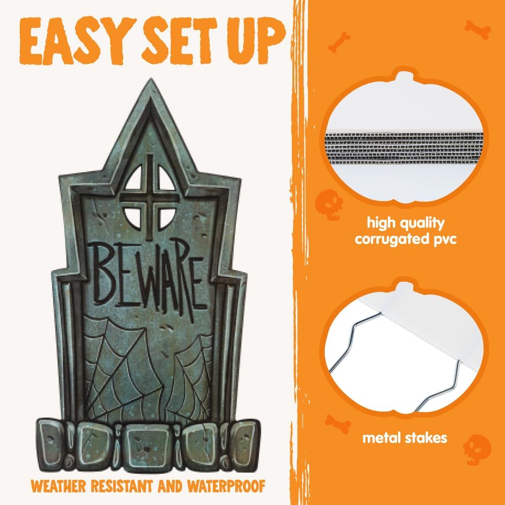 JOYIN 9-Piece Halloween Tombstones Set – 16" Plastic Graveyard Headstones with 18 Metal Stakes for Outdoor Yard & Party Decorations