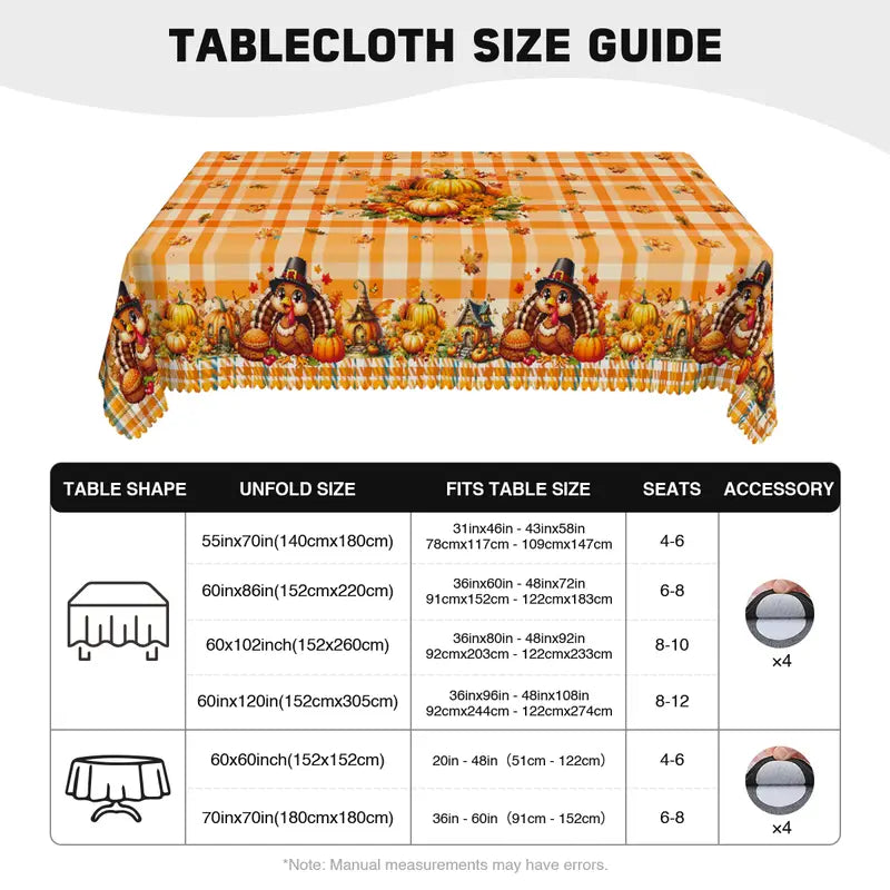 Thanksgiving Turkey & Pumpkin Floral Tablecloth – Farmhouse Fall Dining & Party Décor
