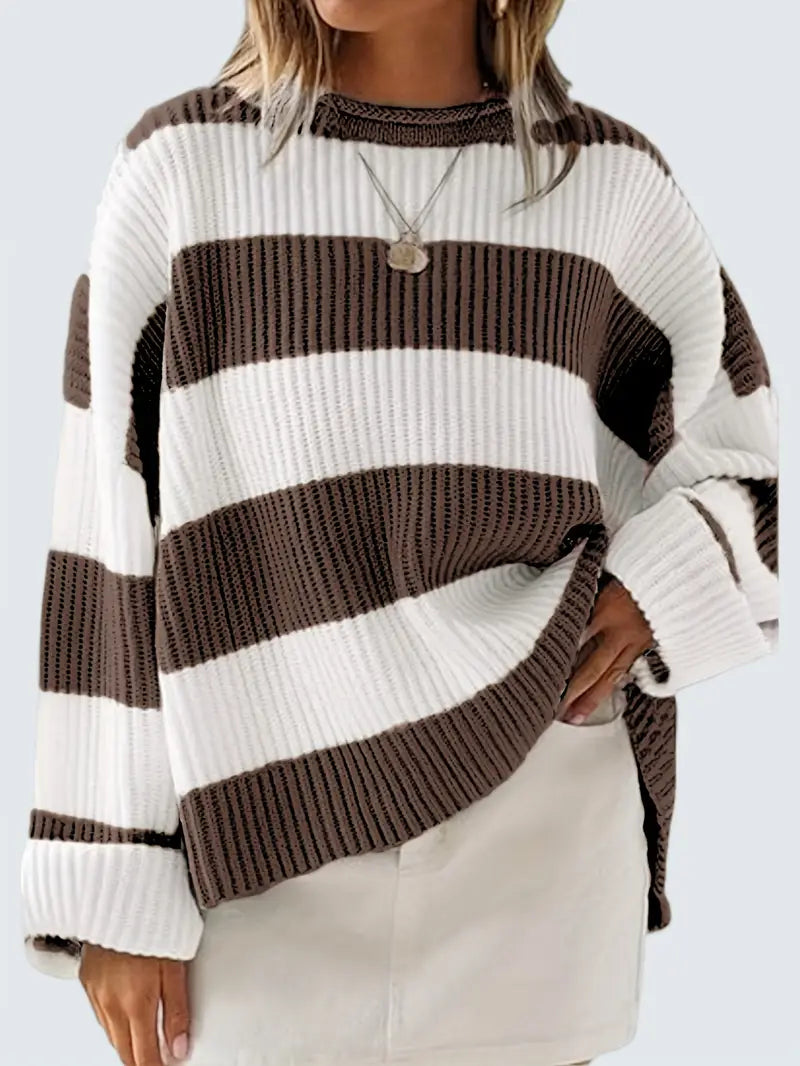 Women’s Striped Round Neck Sweater – Cozy & Versatile Wear