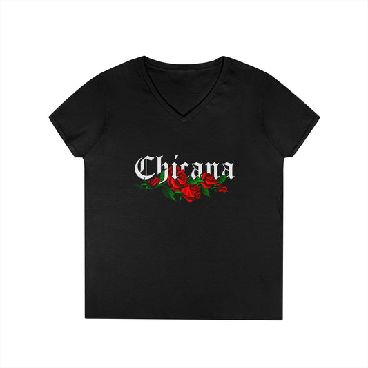 Chicano Culture Floral Ladies' V-Neck T-Shirt, Perfect for Spring, Mother's Day Gift, Casual Wear, Lightweight Fashion, Everyday Outfit