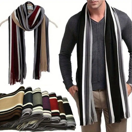 Men's Autumn/Winter Vertical Stripe Knit Scarf - Color Contrast Wrap