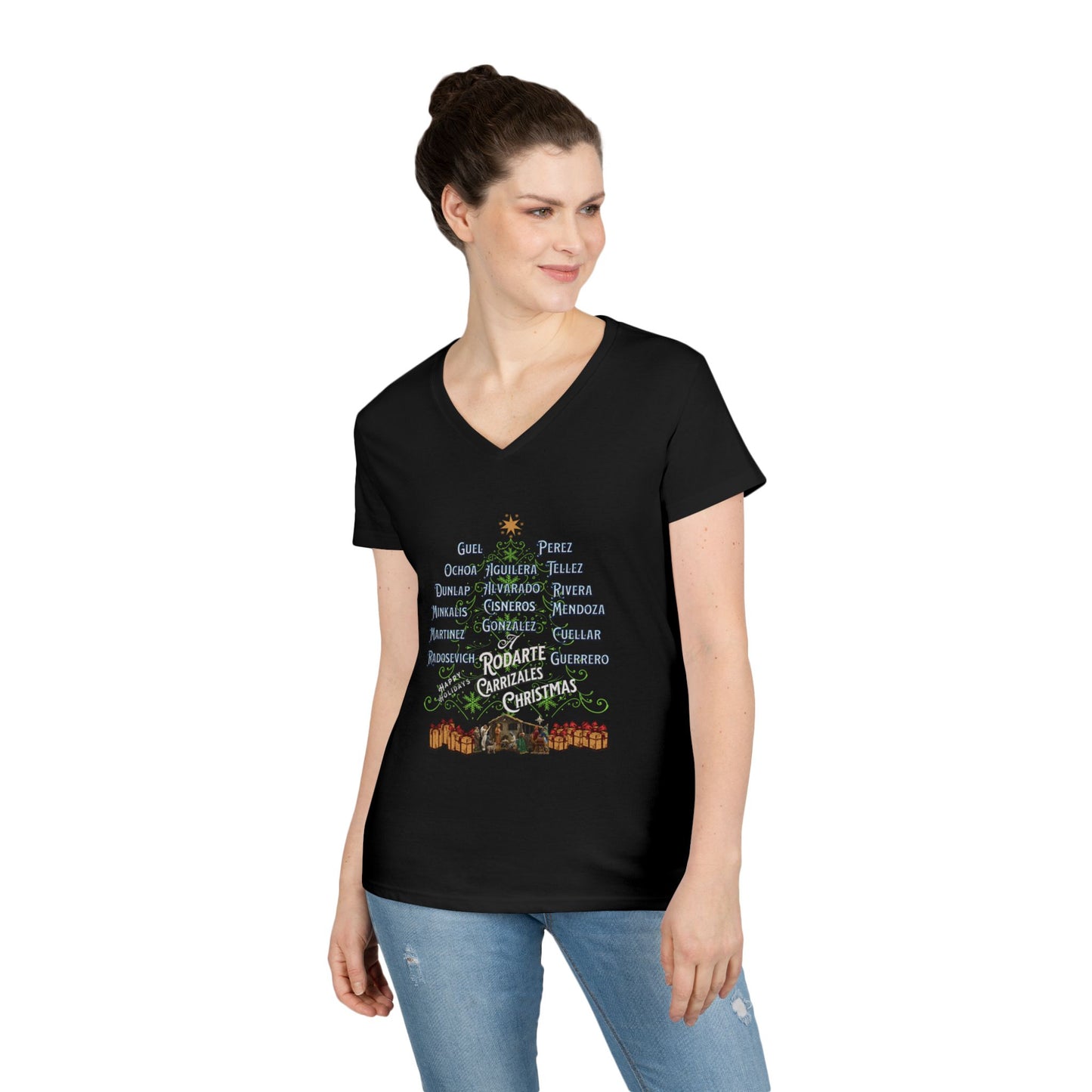 Carrizalez/Rodarte Holiday Ladies' Inspirational V-Neck T-Shirt, Motivational Quote Tee, Casual Daily Wear, Perfect Gift for Friends, Celebration Shirt