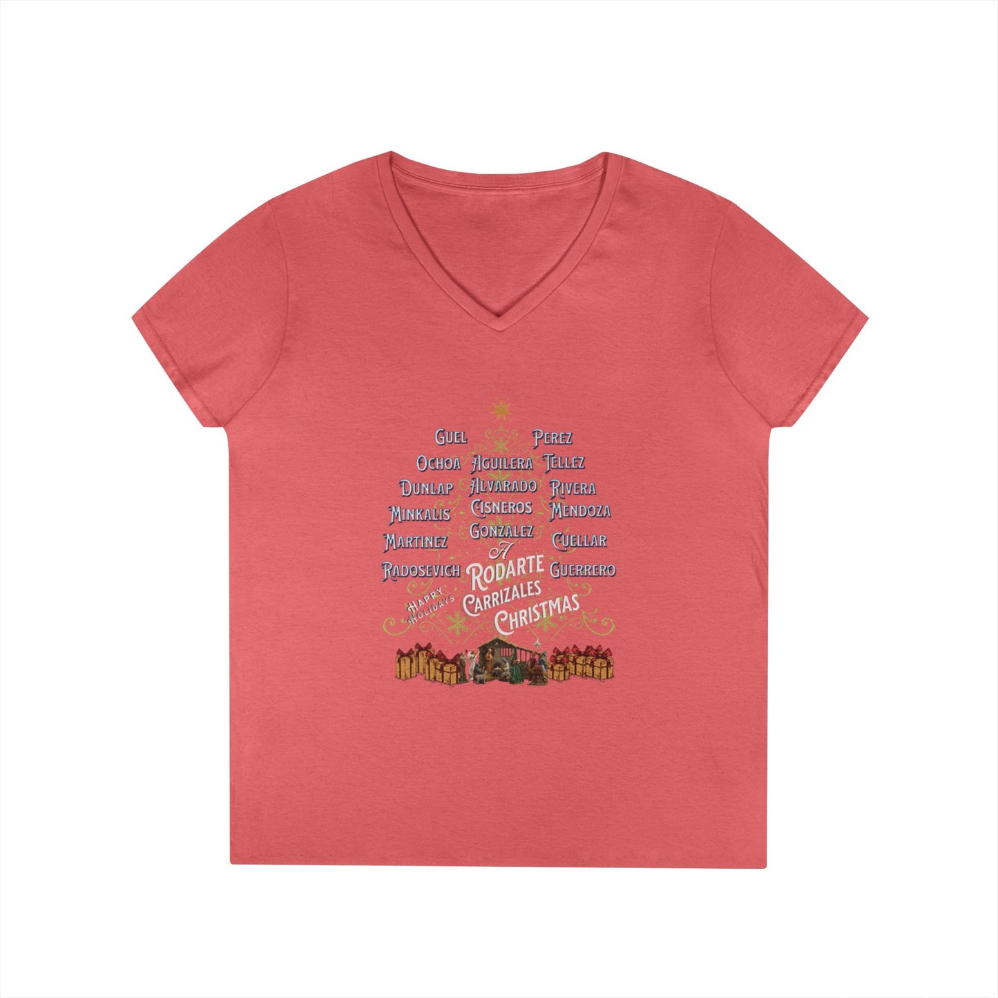 Carrizalez/Rodarte Holiday Ladies' Inspirational V-Neck T-Shirt, Motivational Quote Tee, Casual Daily Wear, Perfect Gift for Friends, Celebration Shirt