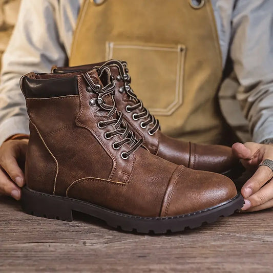 Men's Chukka Boots - Fashion Motorcycle Boots with Platform Lug Sole