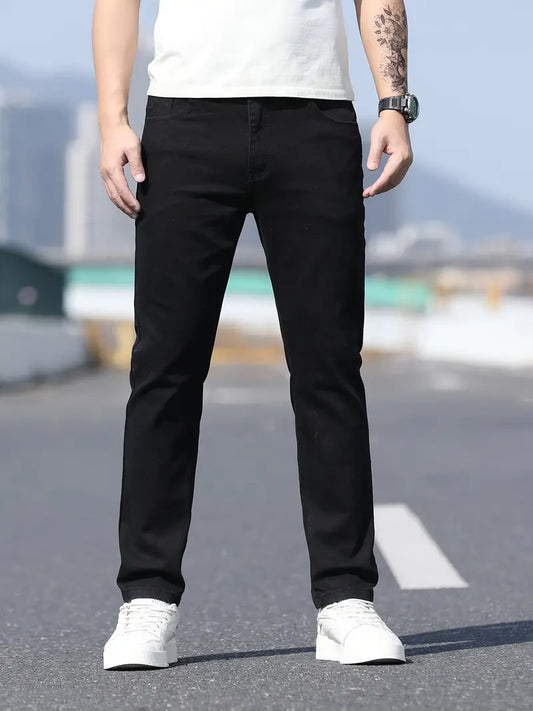 2025 Men's Slim Fit Stretch Denim Jeans - Mid-Stretch Black Casual Pants