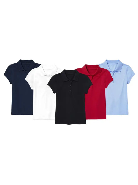 Girl's 3-Button Short Sleeve Stretch Pique Polo Shirts School Uniform