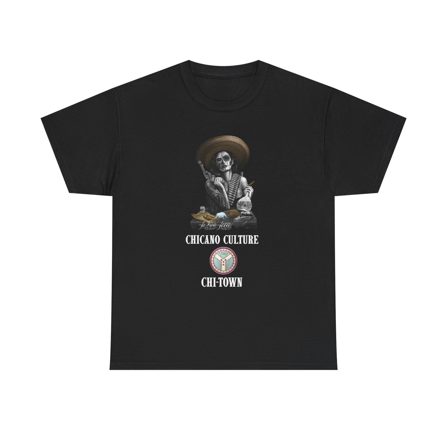 Chicano Culture Gothic Skeleton Tee, Edgy Graphic T-Shirt, Casual Streetwear, Alternative Fashion for Halloween, Unique Gift Idea