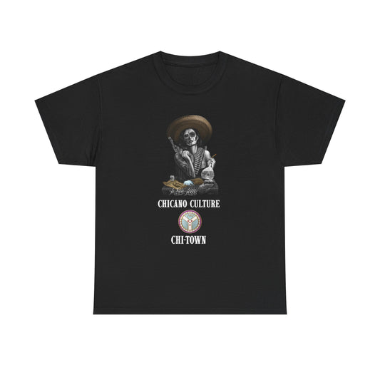 Chicano Culture Gothic Skeleton Tee, Edgy Graphic T-Shirt, Casual Streetwear, Alternative Fashion for Halloween, Unique Gift Idea