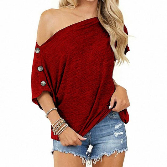 Off-Shoulder Button Short Sleeve