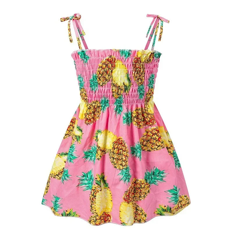 2025 Summer Toddler Girls’ Strapless Floral & Solid Color Princess Dress